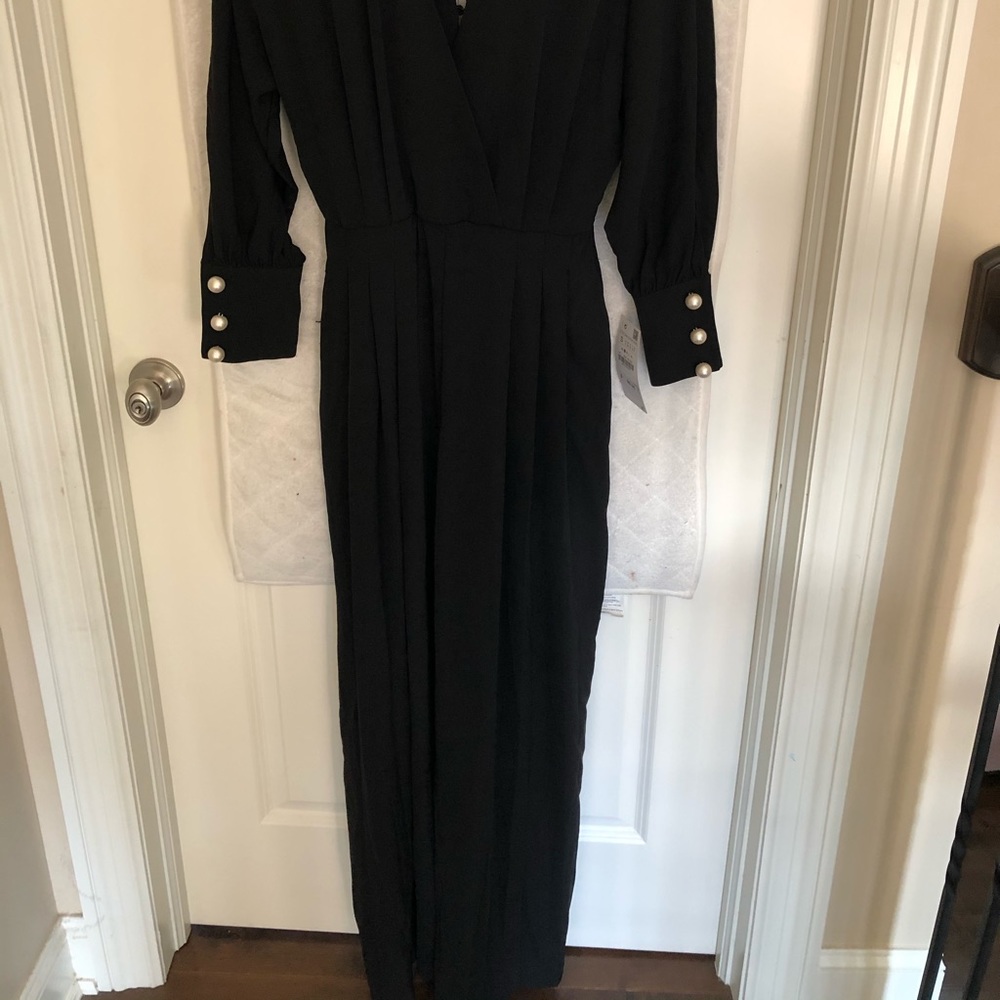 NWT ZARA BLACK CROSSOVER JUMPSUIT WITH FAUX PEARLS - Picture 8 of 15